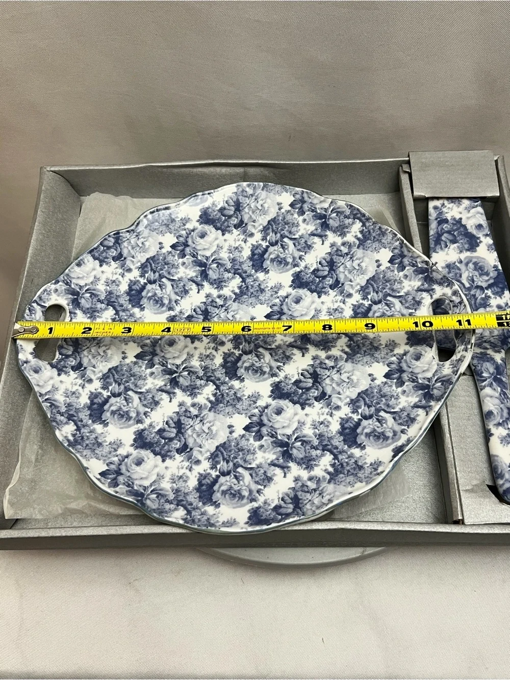 Olde World Collection Blue White Floral Ceramic Cake Plate Server Set New Box